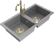 Mexen Mario granitový dvojkomorový drez s kuchynskou batériou Carla, Šedá - 6504-71-670700-50
