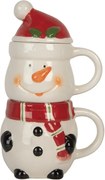 Keramický hrnček snehuliak s viečkom - 13*9*22 cm / 300 ml / 375 ml