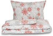 Kvalitex Vianočné flanelové obliečky Vločky červenosivá, 140 x 200 cm, 70 x 90 cm