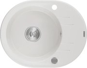 Mexen Kevin granitový jednokomorový drez s odkvapkávačom 586 x 458 mm, Biela, sifón Chrómová - 6517581005-20