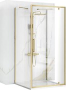 3-stenný štvorcový sprchový kút REA RAPID SWING 90x90 cm, zlatá kartáčovaná/transparent - bez vaničky