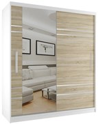 Šatníková skriňa 158cm Belini biely mat / dub sonoma s posuvnými dverami a zrkadlom  MP SZP3/2/W/DS/0/AL