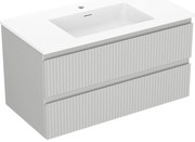 Mexen Rivel, kúpeľňová skrinka 90 cm s umývadlom Otis, 2 zásuvky, drážkovaná, sivá matná/biela, 91A20-09047-2-BFF62-W18M01