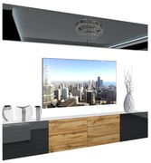 Obývacia stena Belini Premium Full Version čierny lesk / dub wotan  + LED osvetlenie Nexum 95