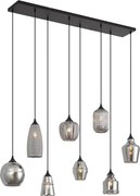 Art Deco závesná lampa čierna s dymovým sklom 8-Lights - Hanne