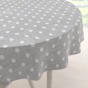 Biante Dekoračný okrúhly obrus Porto PRT-018 Biele bodky na sivom režnom Ø 100 cm