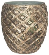 Zlato hnedý sklenený svietnik s patinou a odreninami - Ø 11 * 11 cm