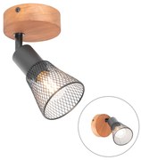 Priemyselné bodové svetlo čierne s drevom - Kristina