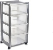 STEFANPLAST Úložný regál Libera, 4 zásuvky, strieborný
