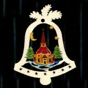 AMADEA Drevená ozdoba farebná zvonček s kostolom 6 cm