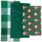 Bavlnené utierky na riad Vianočné Škriatkovia zelený  45x70cm 3ks TiaHome