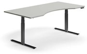 Výškovo nastaviteľný stôl QBUS, s výrezom, 2000x1000 mm, čierny rám, svetlošedá