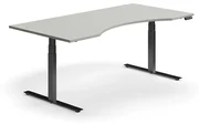 Výškovo nastaviteľný stôl QBUS, s výrezom, 2000x1000 mm, čierny rám, svetlošedá