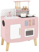 Drevená detská kuchynka s riadom, drevená hracia kuchynka so sporákom a drezom, kuchynská súprava na hranie, ružová