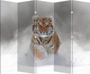 Paraván - Bežiaci tiger v snehu (210x170 cm)