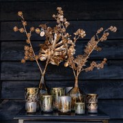 Zlatý sklenený svietnik s trávou Palm grass vel.S - Ø 7*8cm