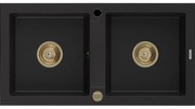 Mexen Mario granitový dvojkomorový drez 820 x 436 mm, Čierna, Sifón Zlatá - 6504822000-77-G