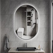 Erga Freya, oválne LED zrkadlo 60x90cm v čiernom kovovom ráme, 3 farby svetla, zadné osvetlenie, vyhrievacia podložka proti zapareniu, ERG-V01-FREYA-6090-BK