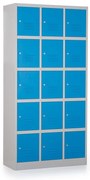 Kovová šatníková skrinka - 15 boxov, 90 x 40 x 185 cm, cylindrický zámok, modrá - ral 5012