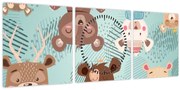 Obraz - Veselí medvedíci (s hodinami) (90x30 cm)