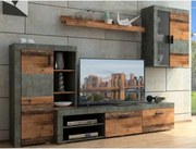 Obývacia stena Pico, tmavý betón/vintage optika dreva, s osvetlením%