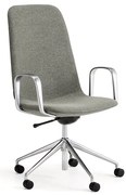 Stolička LANGLEY, stredný sedák, s kolieskami a podrúčkami, brúsený hliník/zelenošedá