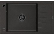 Mexen Elias granitový jednokomorový drez s odkvapkávačom 795 x 480 mm, Čierna/Zlatá metalíza, Sifón Čierna - 6511791005-75-B