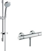 Hansgrohe Croma 100, Vario sprchová súprava na stenu s termostatom Ecostat Comfort a sprchovou tyčou 65 cm, chrómová, HAN-27034000