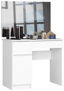 Kozmetický stolík so zrkadlom P-2 90x50 cm biely ľavý