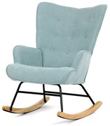 Luxusné hojdacie kreslo – moderný dizajn, svetlo modrá látka, masívne drevo, nosnosť 120 kg