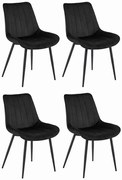 Set štyroch jedálenských stoličiek SOSA zamatové čierne / čierne nohy (4 ks)