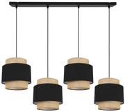 Závesné svietidlo Boho, 4x jutové/čierne textilné tienidlo