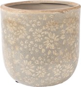 Šedý antik keramický obal na kvetináč s kvetmi L - Ø 18*16 cm