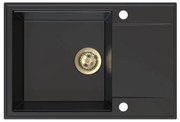 Sink Quality Sink55, kuchynský granitový drez 680x460x215 mm + zlatý sifón, čierna, SKQ-SINK.C.1KDO.XG