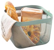 Kovový košík s drevenou rukoväťou, štvorcový, zelený, 27 x 25 x 17 cm