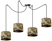 Závesné svietidlo Werona Spider 1, 4x čierne/zlaté textilné tienidlo so vzorom