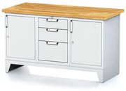 Alfa 3 Dielenský stôl MECHANIC I, 2 skrinky a zásuvkový box na náradie, 3 zásuvky, 1500x685x880 mm, sivé dvere