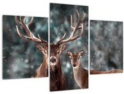 Obraz - Jeleň a laň v zasneženom lese (90x60 cm)