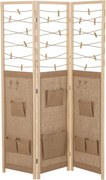 3-panelový paraván s 8 úložnými vreckami a 4 háčikmi, prírodný