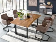 furniture-nabytek.cz - Masívna jedálenská súprava Bullwer so 4 stoličkami Clinton, akácia / kov / umelá koža, lakovaná, hnedá / čierna