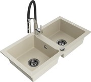 Mexen Mario granitový dvojkomorový drez s kuchynskou batériou Aster, Béžová - 6504-69-73450-07-B