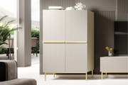 Vysoká komoda Nicole 100 cm s dvoma dverami a ryhovaným čelom - kasmír / zlaté nohy