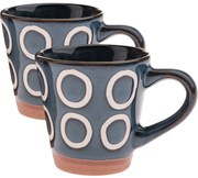 Súprava 2 keramických hrnčekov Krúžky 100 ml, tmavomodrá