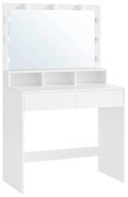 Toaletný stolík s LED osvetlením, so zrkadlom, nastaviteľný jas, biely