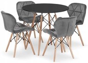 Jedálenská zostava TODI 80cm okrúhly stolový set čierny + 4 stoličky LAGO sivé