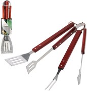 BBQ Meeting SADA 3 GRILOVACÍCH PRÍSLUŠENSTVÍ S DREVENOU RÚČKOU ŠPATULA/KLEŠTE/VIDLIČKA *0940