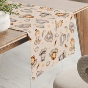 Biante Detský bavlnený behúň na stôl Sandra SA-534 Africké zvieratká na obláčikoch na sivobéžovom 20x120 cm