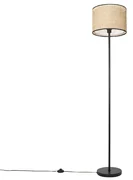 Rustikálna stojaca lampa čierna s ratanovým tienidlom - Kata