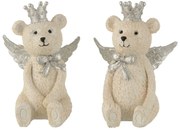 2ks béžová dekorácia medveď so striebornými krídlami - 18*11*15 cm