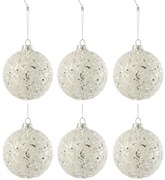 6ks biela strieborná vianočná sklenená ozdoba s korálkami - Ø 8 cm